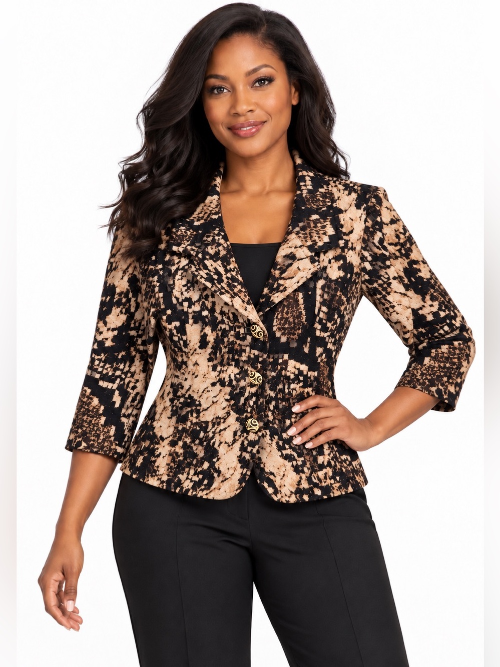 St. John Collection Black and Beige Abstract Pattern Blazer 10